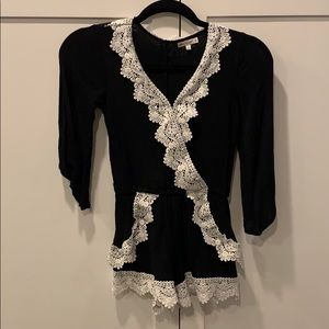 Girls Ella Moss Black Romper With Lace Trim